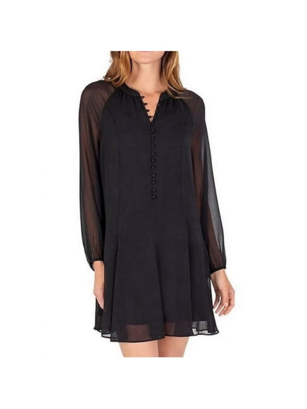 Joie Black Chiffon Dress Sheer Long Sleeve